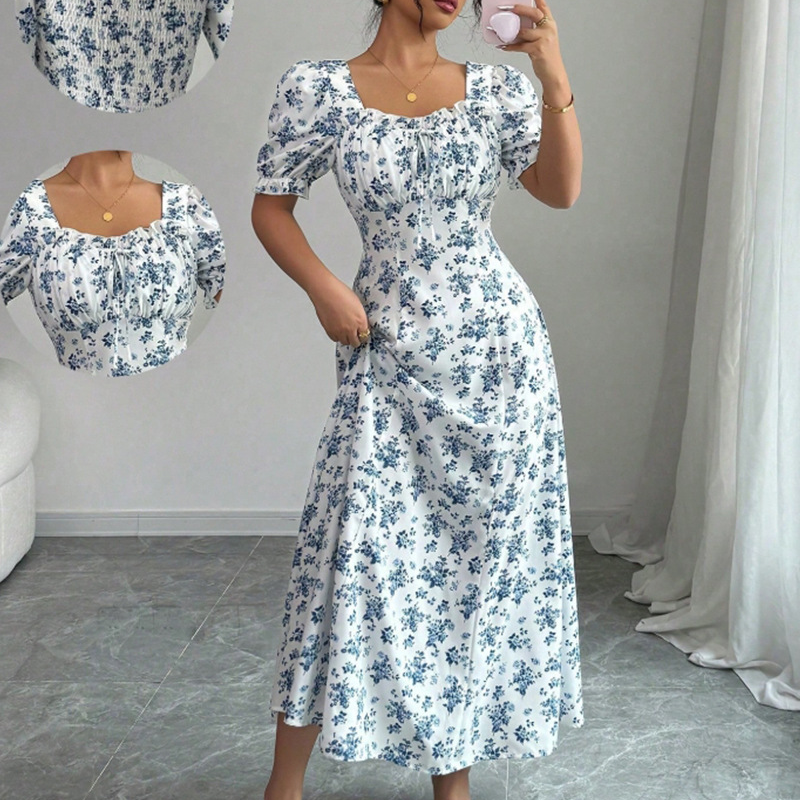 👗🌸 50% RABATT! Damen Blumenprint Kleid mit quadratischem Ausschnitt – Leicht, luftig & perfekt für Sommer, Strand & Urlaub ✨
