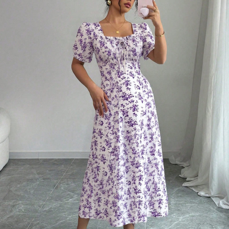 👗🌸 50% RABATT! Damen Blumenprint Kleid mit quadratischem Ausschnitt – Leicht, luftig & perfekt für Sommer, Strand & Urlaub ✨