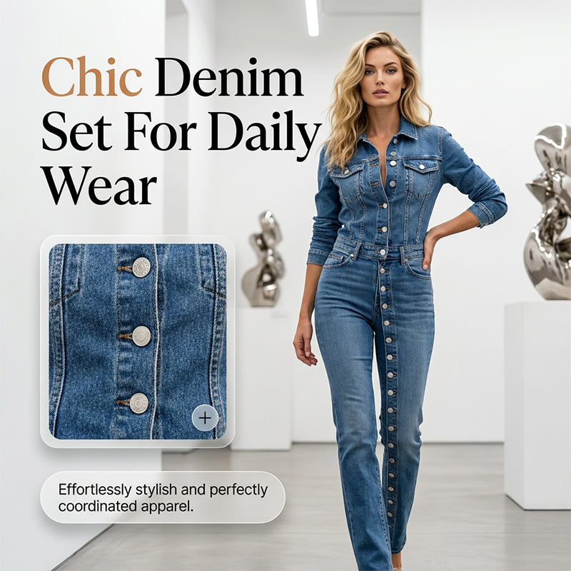 👗 70% RABATT JETZT! 🌸 Damen schickes Knopfdetail Denim-Set – Leichter Denim & lässige Passform – Perfekt für Sommer, Strand oder entspannte Tage – stilvoller 2-teiliger Look ✨
