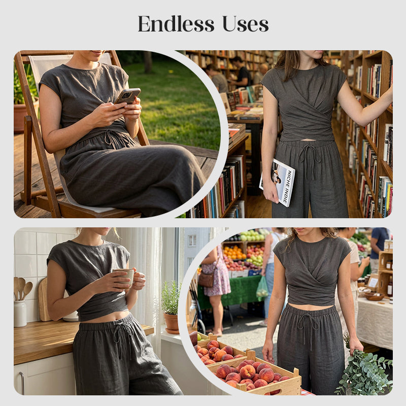 👗💥 ZEITLICH BEGRENZT: 50% RABATT! Damen Crossover-Top & Weite Hose Set – Schick, fließend, müheloser Stil ✨