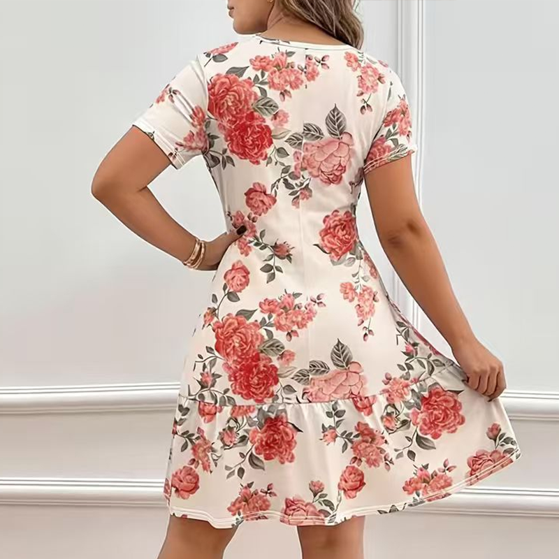👗 50% RABATT! 🌸 Elegantes Damenkleid mit Blumendruck und Rüschenrock – Leicht & romantisch – Perfekt für Sommer, Gartenpartys oder einen femininen Look im Alltag – verspielt und luftig zugleich ✨