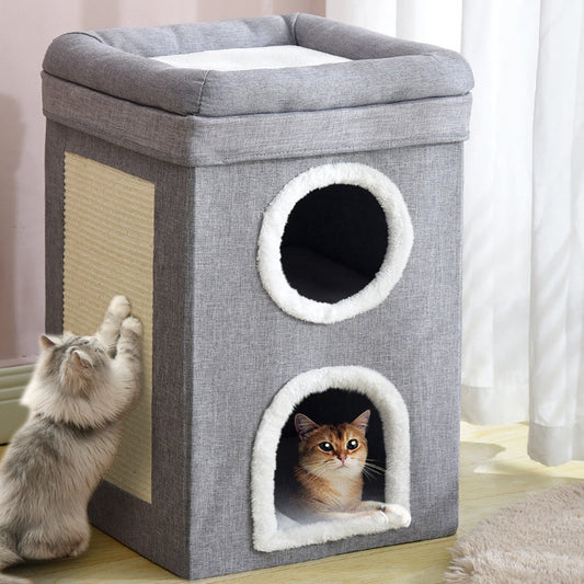 🐱🏠 50% RABATT! Faltbares Mehrstöckiges Katzenhaus mit Kratzpad – Kuschelhöhle, Kratzmöglichkeit & platzsparend klappbar ✨