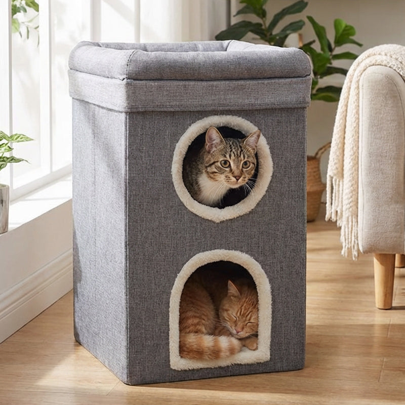 🐱🏠 50% RABATT! Faltbares Mehrstöckiges Katzenhaus mit Kratzpad – Kuschelhöhle, Kratzmöglichkeit & platzsparend klappbar ✨