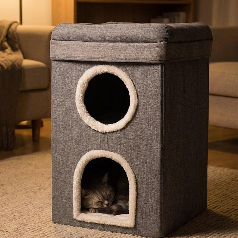 🐱🏠 50% RABATT! Faltbares Mehrstöckiges Katzenhaus mit Kratzpad – Kuschelhöhle, Kratzmöglichkeit & platzsparend klappbar ✨