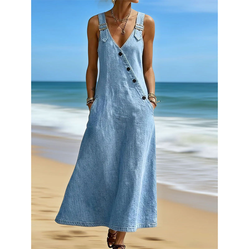 💥 Blitz-50%!👗Stilvolles, asymmetrisches Jeanskleid mit Knöpfen für Damen