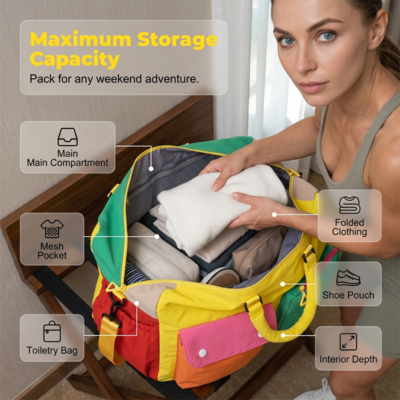 🎒 JETZT 50% RABATT! 🏆 Lässige Colorblock-Reisetasche – Geräumig & langlebig – Perfekt für Gym, Reisen oder Wochenendtrips – Leicht mit Tragehenkeln 🧳