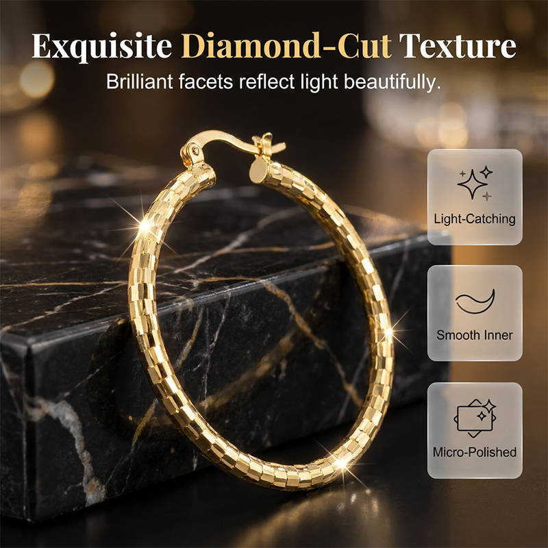 💫 ZEITLICH BEGRENZT 50% RABATT! 💥 Damen Minimalistische Strukturierte Creolen – Diamantschliff, Schnappverschluss, Alltäglicher Glanz ✨