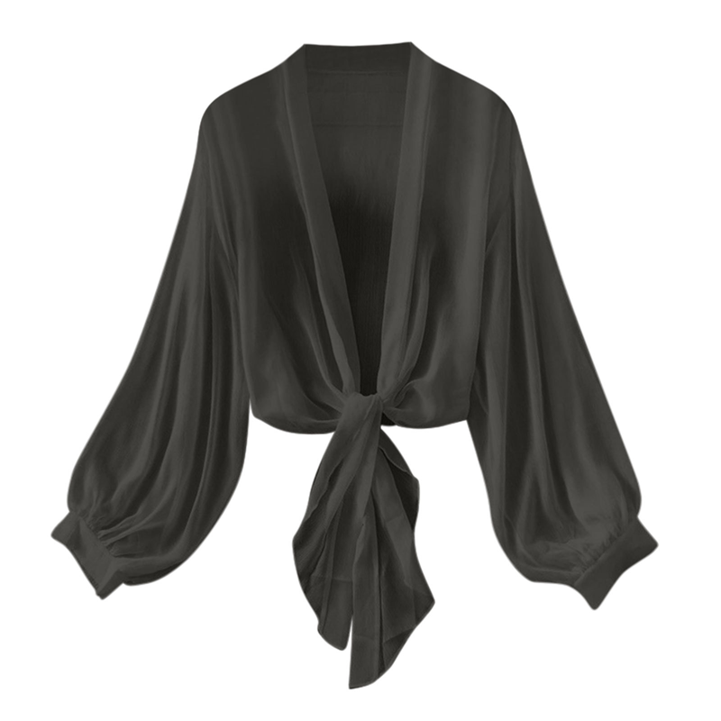 🧥 50% RABATT! 💥 Damen leichter Chiffon Vorne-Knoten Cardigan – Ballonärmel & transparent – Perfekt für Layering, Strand oder laue Sommerabende – stilvoll und vielseitig 🌸✨