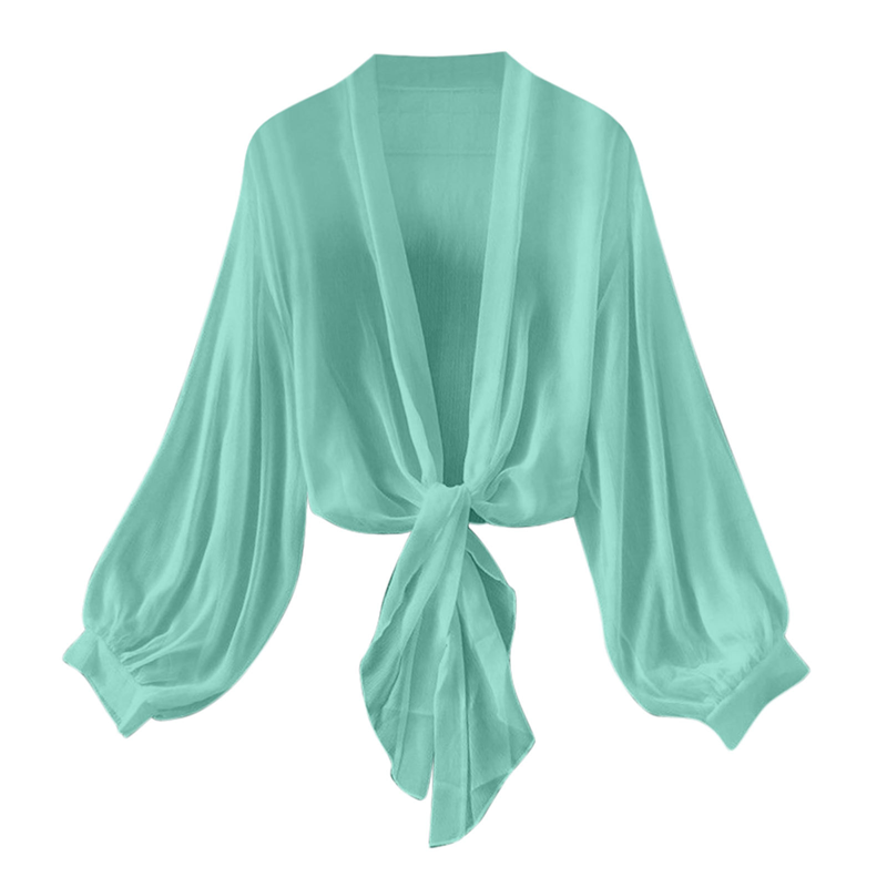 🧥 50% RABATT! 💥 Damen leichter Chiffon Vorne-Knoten Cardigan – Ballonärmel & transparent – Perfekt für Layering, Strand oder laue Sommerabende – stilvoll und vielseitig 🌸✨