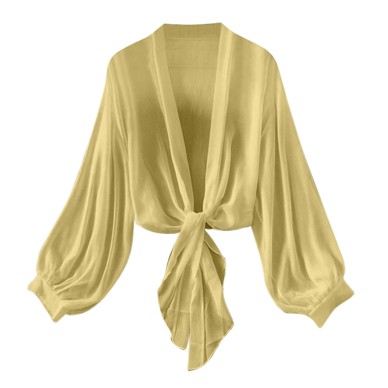 🧥 50% RABATT! 💥 Damen leichter Chiffon Vorne-Knoten Cardigan – Ballonärmel & transparent – Perfekt für Layering, Strand oder laue Sommerabende – stilvoll und vielseitig 🌸✨