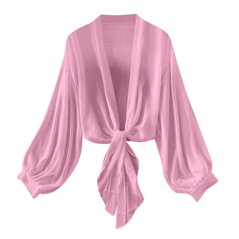 🧥 50% RABATT! 💥 Damen leichter Chiffon Vorne-Knoten Cardigan – Ballonärmel & transparent – Perfekt für Layering, Strand oder laue Sommerabende – stilvoll und vielseitig 🌸✨