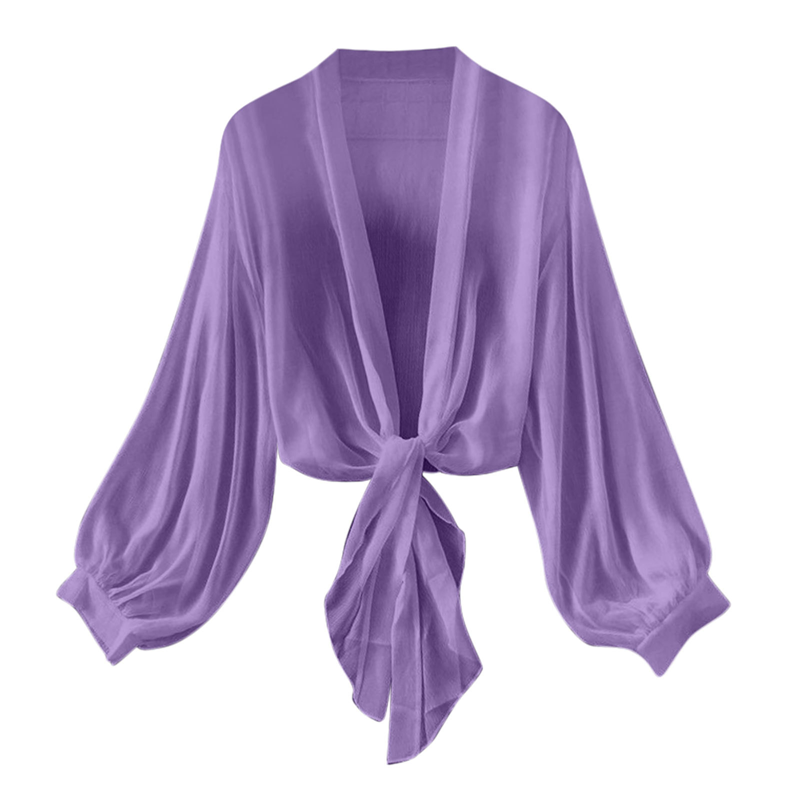 🧥 50% RABATT! 💥 Damen leichter Chiffon Vorne-Knoten Cardigan – Ballonärmel & transparent – Perfekt für Layering, Strand oder laue Sommerabende – stilvoll und vielseitig 🌸✨