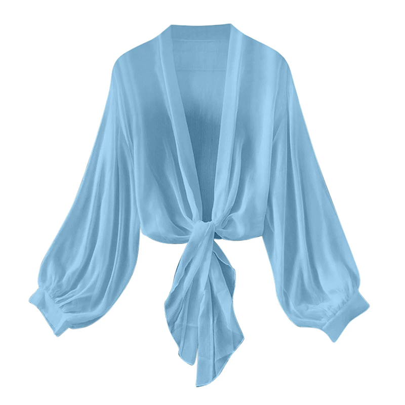 🧥 50% RABATT! 💥 Damen leichter Chiffon Vorne-Knoten Cardigan – Ballonärmel & transparent – Perfekt für Layering, Strand oder laue Sommerabende – stilvoll und vielseitig 🌸✨
