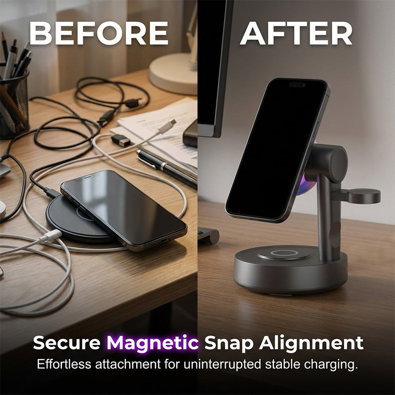 🔊 Multifunktionale Magnetische Kabellose Ladestation mit RGB-Licht & 25W Sound – für iPhone, Samsung & Smartwatches 🎵💡