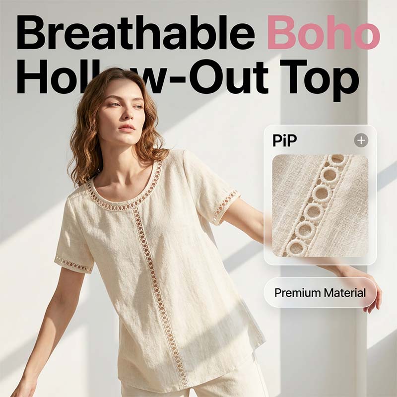 Damen Lässiges Boho-Top mit Hohlausschnitt
