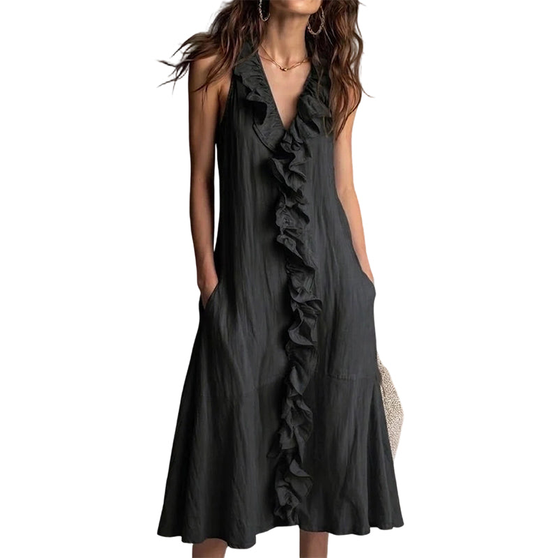 Women's V-Neck Ruffled Sleeveless Dress