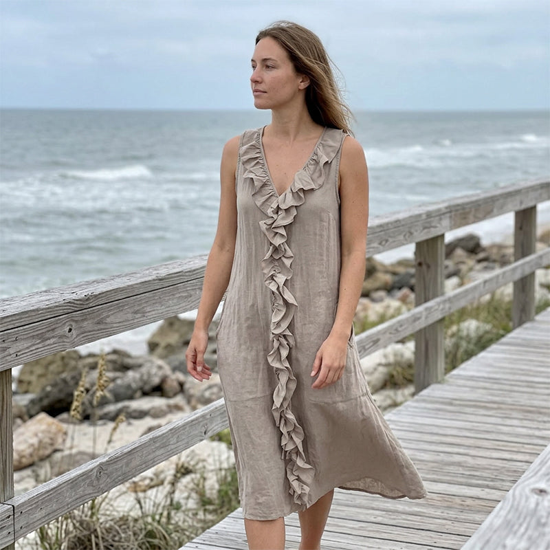 Women's V-Neck Ruffled Sleeveless Dress