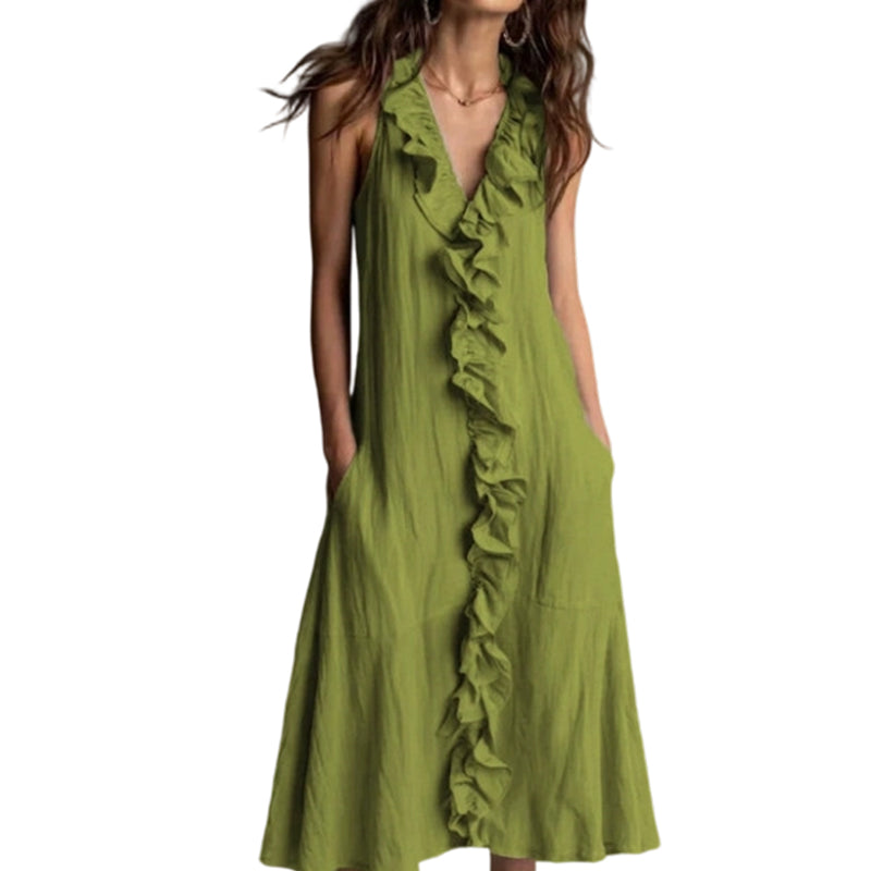Women's V-Neck Ruffled Sleeveless Dress