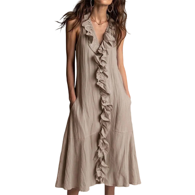 Women's V-Neck Ruffled Sleeveless Dress