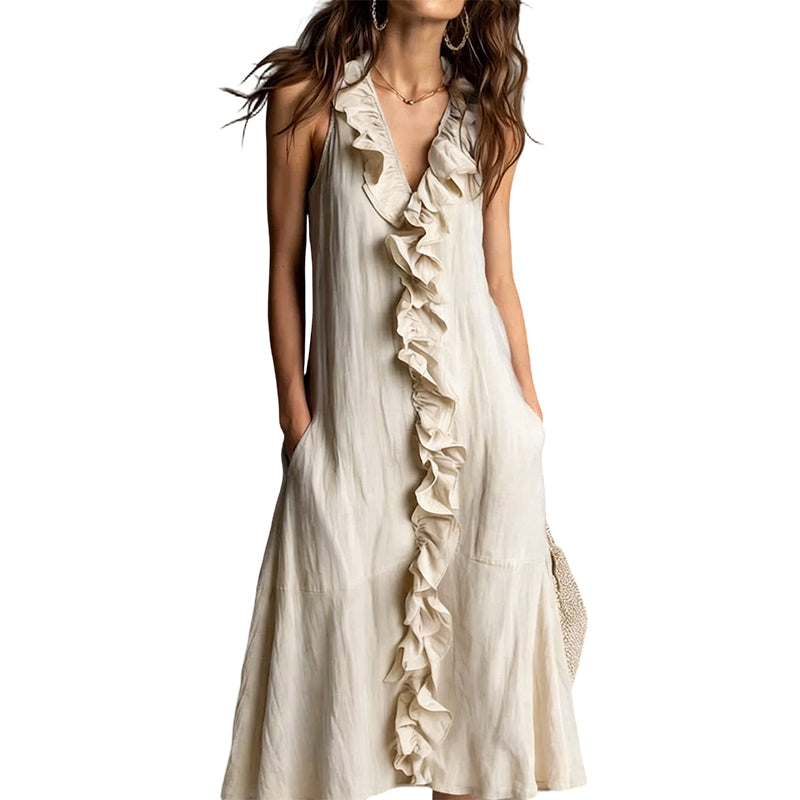 Women's V-Neck Ruffled Sleeveless Dress