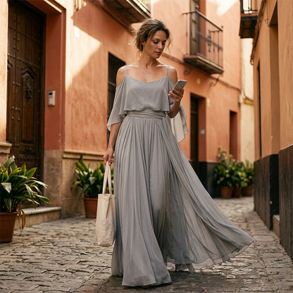👗 Fließendes, ärmelloses Kleid mit einseitigem Ausschnitt – minimalistisches Design, weiter, weiterer Rock & edler Look, ideal für besondere Anlässe & den eleganten Alltag 🌙
