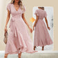Women’s Summer Elegant V Neck Tie Waist Flowy Floral Dress