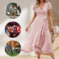 Women’s Summer Elegant V Neck Tie Waist Flowy Floral Dress