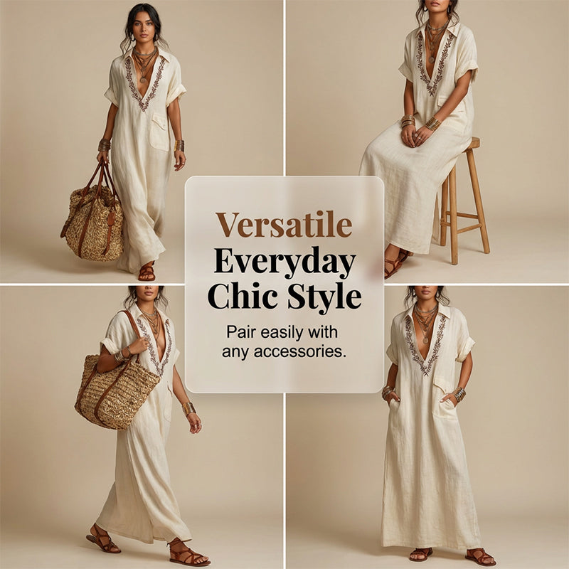 Women's Deep V-Neck Flowy Maxi Dress