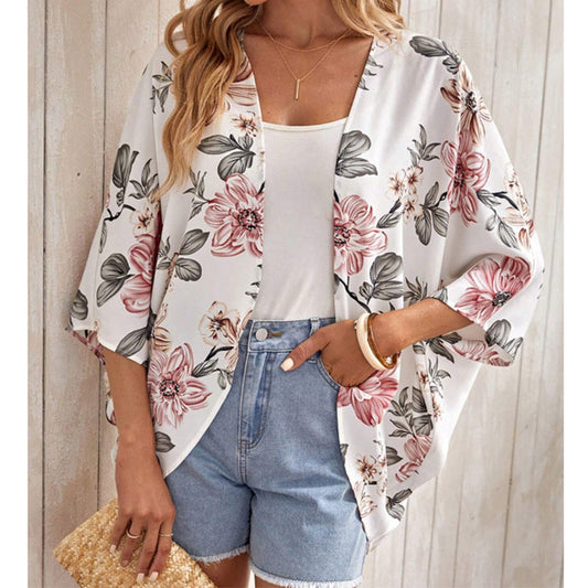 Damen Blumendruck Locker Sitzende Cover-Up Bluse