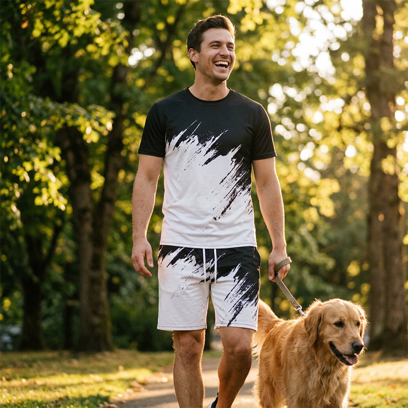 👕☀️ 2-teiliges Sommer-Set für Herren – Mit dynamischem Print, atmungsaktiv & bequem – Perfekt für Alltag, Sport oder Freizeit – lässiger und leichter 2-in-1 Look 🩳✨