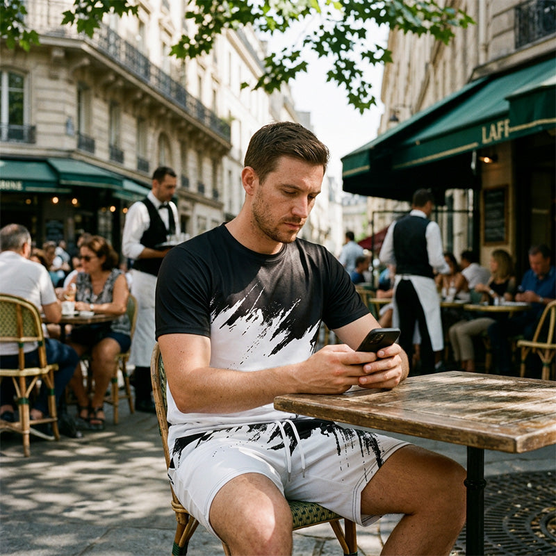 👕☀️ 2-teiliges Sommer-Set für Herren – Mit dynamischem Print, atmungsaktiv & bequem – Perfekt für Alltag, Sport oder Freizeit – lässiger und leichter 2-in-1 Look 🩳✨