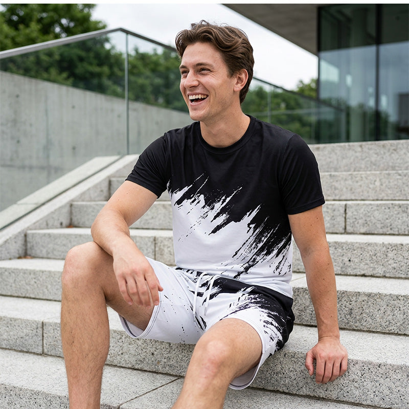 👕☀️ 2-teiliges Sommer-Set für Herren – Mit dynamischem Print, atmungsaktiv & bequem – Perfekt für Alltag, Sport oder Freizeit – lässiger und leichter 2-in-1 Look 🩳✨