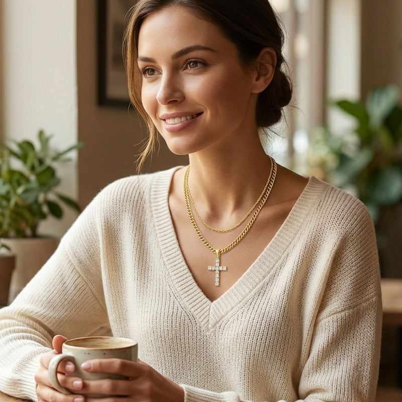 Double Layer Cross Chain Necklace