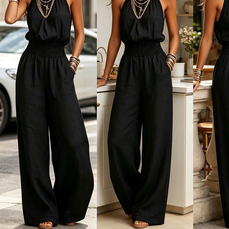 👗 50% RABATT! ✨ Damen eleganter rückenfreier Neckholder-Overall – Figurbetont & stilvoll – Perfekt für Sommerfeste, Dates oder besondere Anlässe – luftiger Stoff mit verführerischem Schnitt 🌸💃🌙