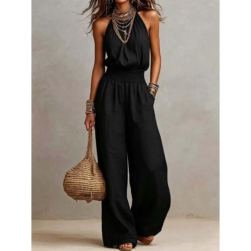 👗 50% RABATT! ✨ Damen eleganter rückenfreier Neckholder-Overall – Figurbetont & stilvoll – Perfekt für Sommerfeste, Dates oder besondere Anlässe – luftiger Stoff mit verführerischem Schnitt 🌸💃🌙