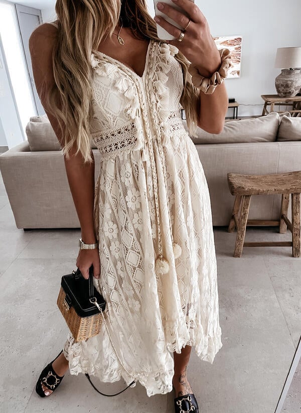 V-Ausschnitt Schnürkleid mit Trägern