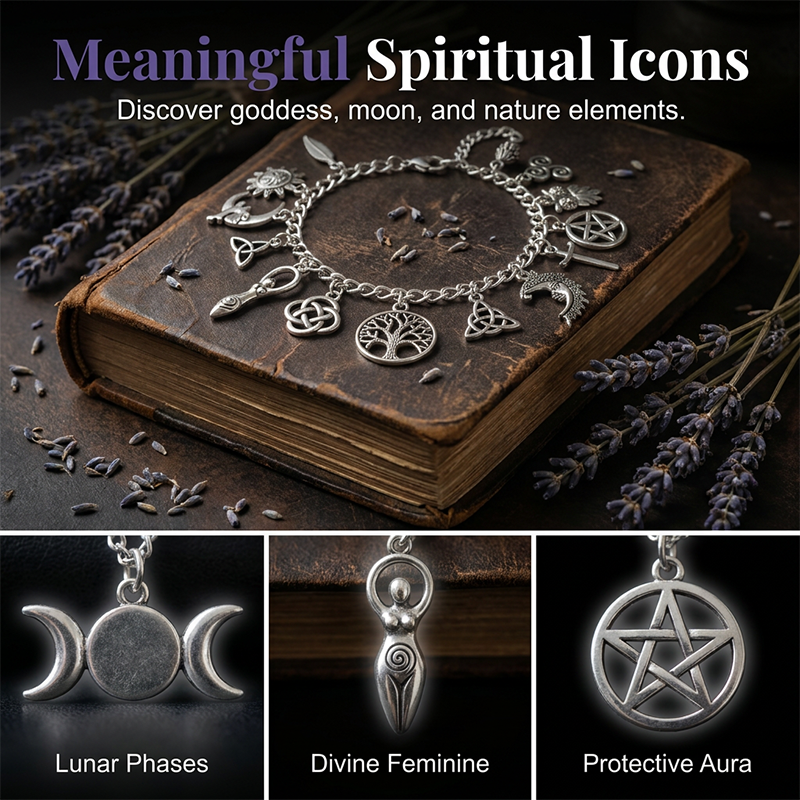 ✨50 % Rabatt📿 Vintage-Armband im heidnischen Stil | Wicca-Symbol-Anhänger · Vintage-Metall · Vielseitig kombinierbar für den Alltag · Spirituelle Bedeutung | Für den Alltag