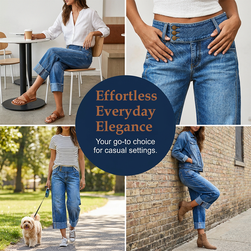 👖⏰ 50% RABATT – NUR FÜR KURZE ZEIT! Figurschmeichelnde Cropped Denim-Jeans mit hoher Taille & weiter Beinweite – 3-facher Knopfverschluss, umgeschlagene Säume & atmungsaktive Qualität ✨