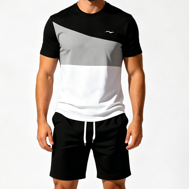 👕Herren 2-Teiler Freizeit-Set | Colorblock T-Shirt & Shorts für Alltag & Sport 🌿