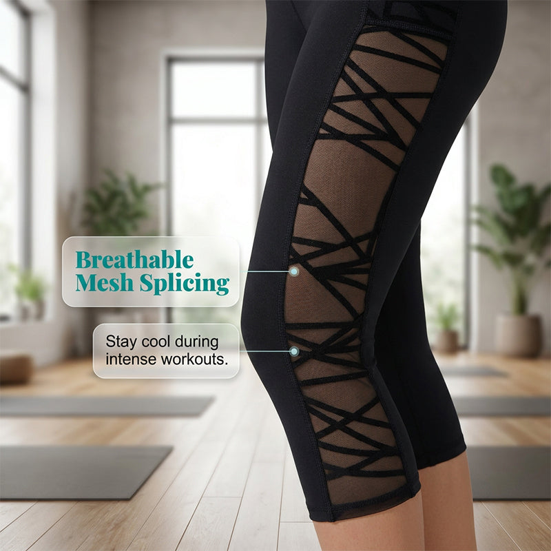 🧘‍♀️ Figurbetonte Yogahose mit Netz-Einsätzen – gepolsterte Taille, praktische Tasche & Beinabschluss, ideal für Yoga, Fitness & den aktiven Alltag ✨