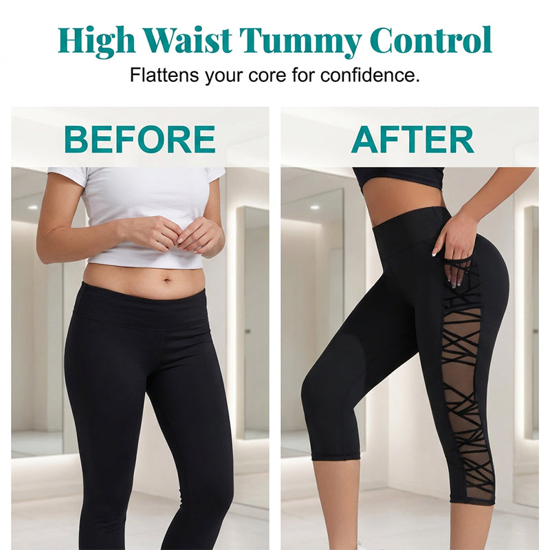 🧘‍♀️ Figurbetonte Yogahose mit Netz-Einsätzen – gepolsterte Taille, praktische Tasche & Beinabschluss, ideal für Yoga, Fitness & den aktiven Alltag ✨