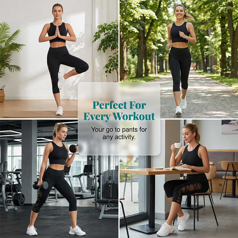 🧘‍♀️ Figurbetonte Yogahose mit Netz-Einsätzen – gepolsterte Taille, praktische Tasche & Beinabschluss, ideal für Yoga, Fitness & den aktiven Alltag ✨