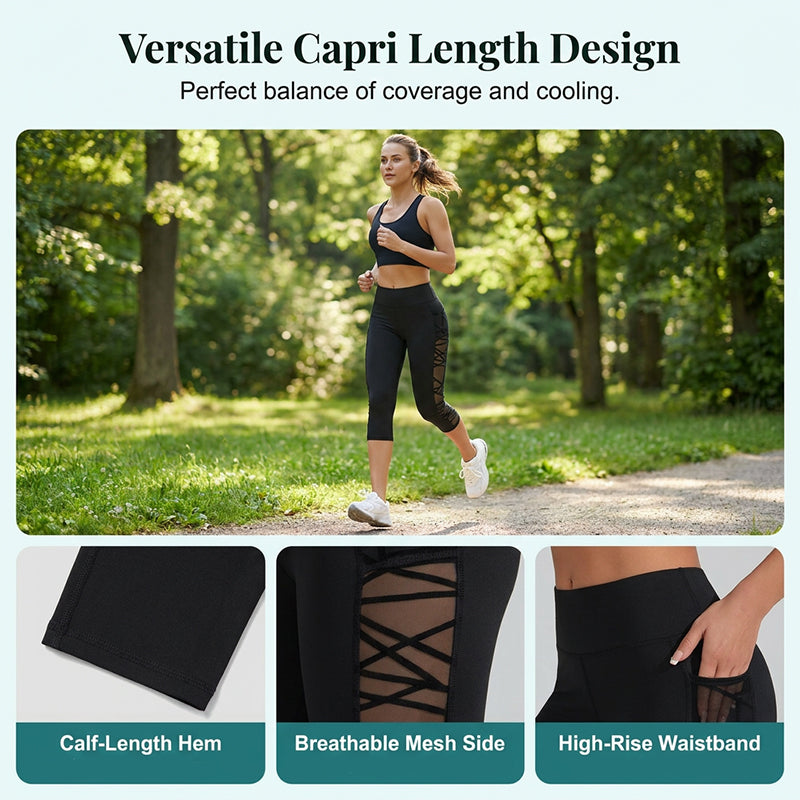 🧘‍♀️ Figurbetonte Yogahose mit Netz-Einsätzen – gepolsterte Taille, praktische Tasche & Beinabschluss, ideal für Yoga, Fitness & den aktiven Alltag ✨
