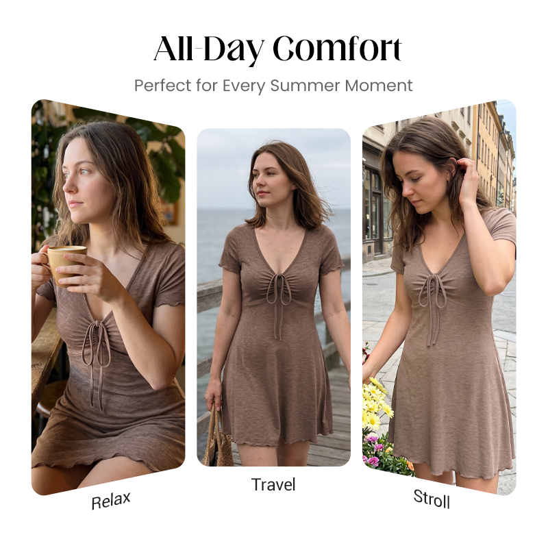 👗 Damen V-Ausschnitt Minikleid mit Brustkordel – Figurbetonter Bodycon-Schnitt, weicher Stoff für Dates, Partys & Sommerabende