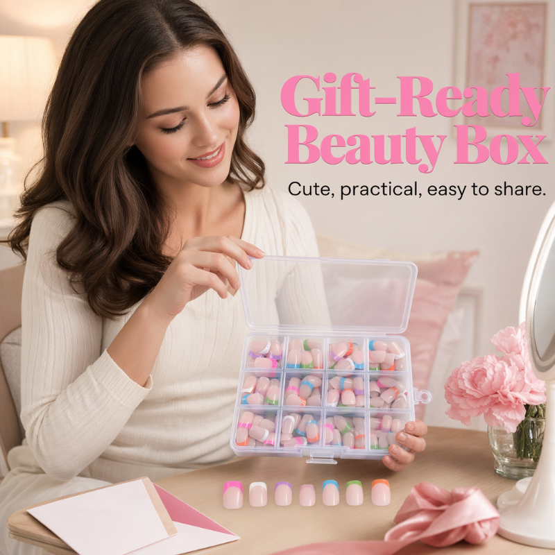 ✨ Color Pop Aufkleb-Kunstnägel Set mit 288 Stück – 12 Größen, einfache Anwendung, salonfertiger French-Look ohne Nagellack