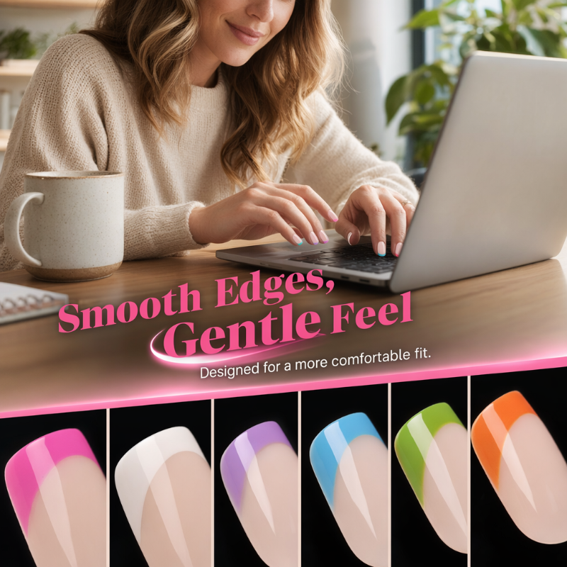 ✨ Color Pop Aufkleb-Kunstnägel Set mit 288 Stück – 12 Größen, einfache Anwendung, salonfertiger French-Look ohne Nagellack