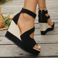 Peep-Toe Wedge Sandals with Ankle Strap