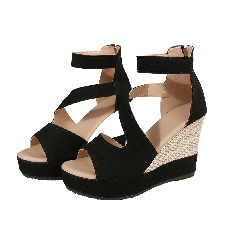 Peep-Toe Wedge Sandals with Ankle Strap