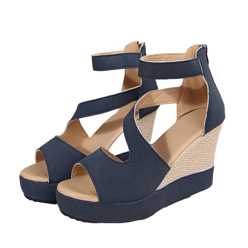 Peep-Toe Wedge Sandals with Ankle Strap