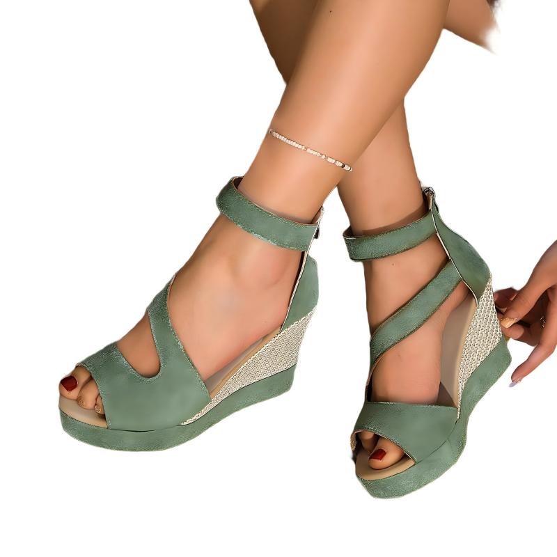 Peep-Toe Wedge Sandals with Ankle Strap